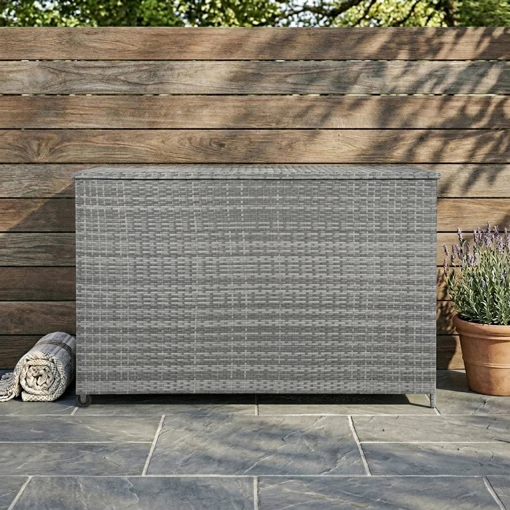 Box Contenitore Rattan Giardino 996L Grigio Baule Grande con Rivestimento