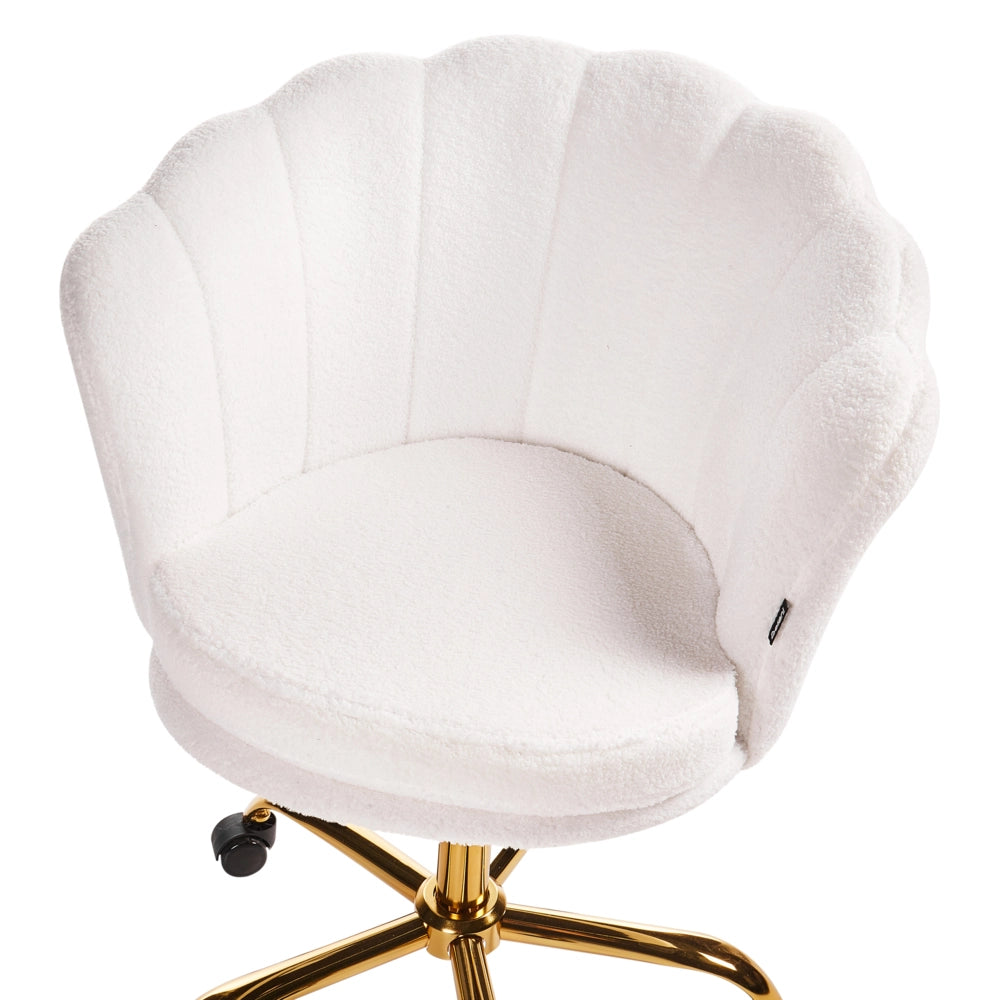 Sedia da ufficio in tessuto bouclè di colore bianco con base girevole altezza regolabile elegante moderna