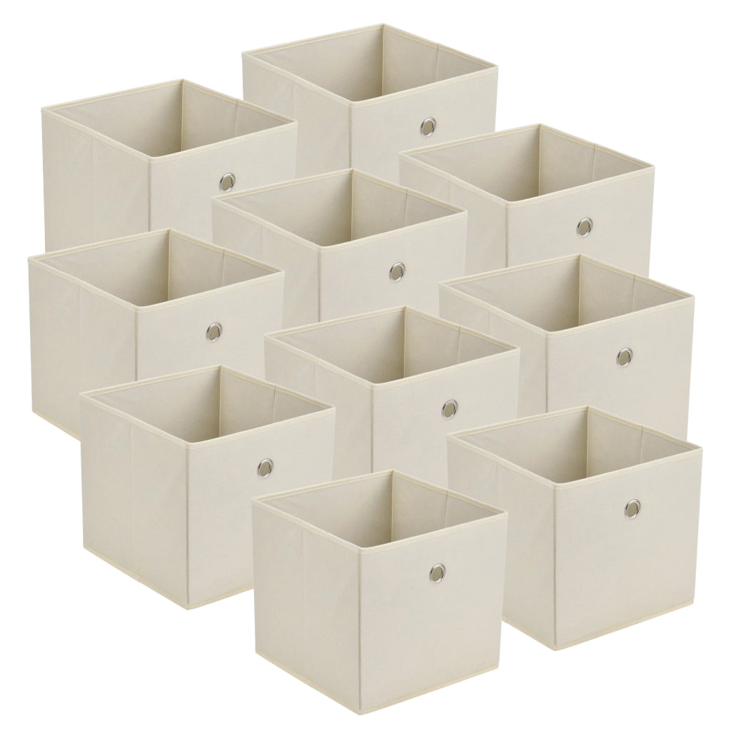 Set di 10 scatole portaoggetti in tessuto non tessuto 28 x 30 x 30 cm beige 03_0006545