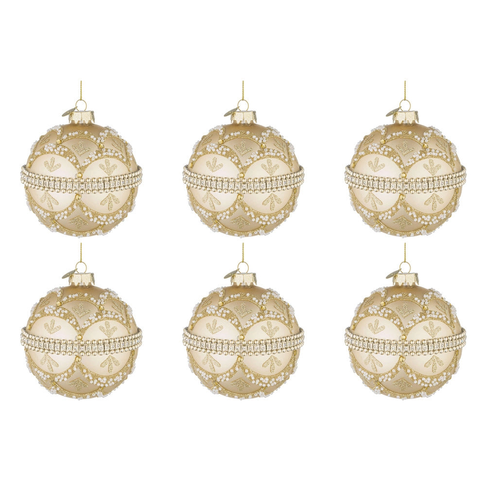 Palline di Natale in Vetro Champagne con Brillanti e Perle Beloved Diametro: 80 mm