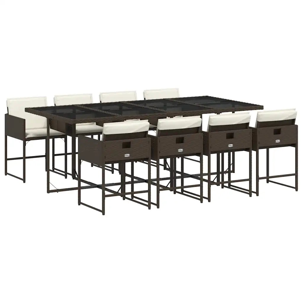 Set da Pranzo da Giardino 9pz | Set Salotto da Giardino con Cuscini Marrone in Polyrattan