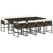 Set da Pranzo da Giardino 9pz | Set Salotto da Giardino con Cuscini Marrone in Polyrattan