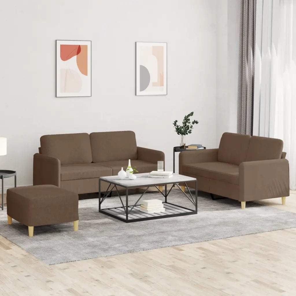Set di Divani 3 pz con Cuscini Marrone in Tessuto 3202097