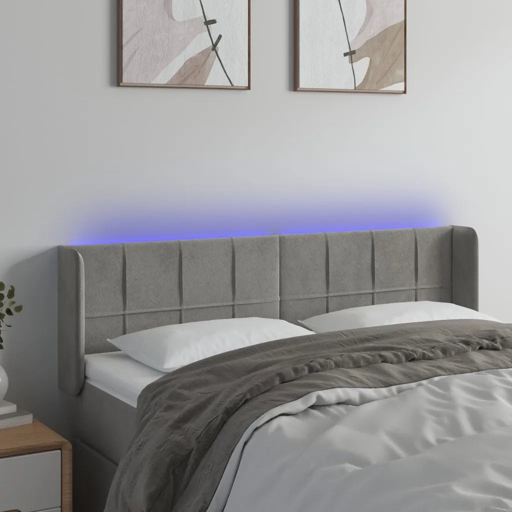 Testiera-Testata Decorativa Grigio Chiaro a LED 147x16x78/88 cm in Velluto 583626