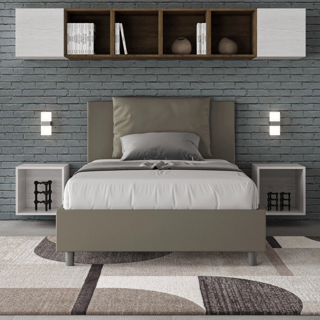 BS COM Letto una piazza e mezza contenitore imbottito 120x200 similpelle cappuccino