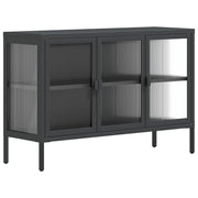 Credenza | Madia | Buffet da pranzo | Armadio da pranzo Nera 105x35x70 cm Vetro e Acciaio