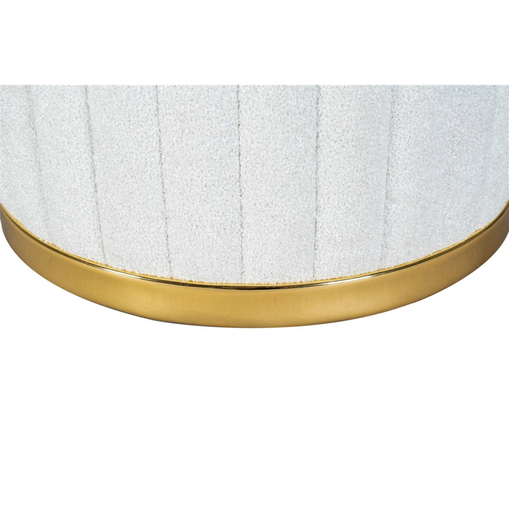 Pouf Doric bianco e oro in tessuto con base metallica