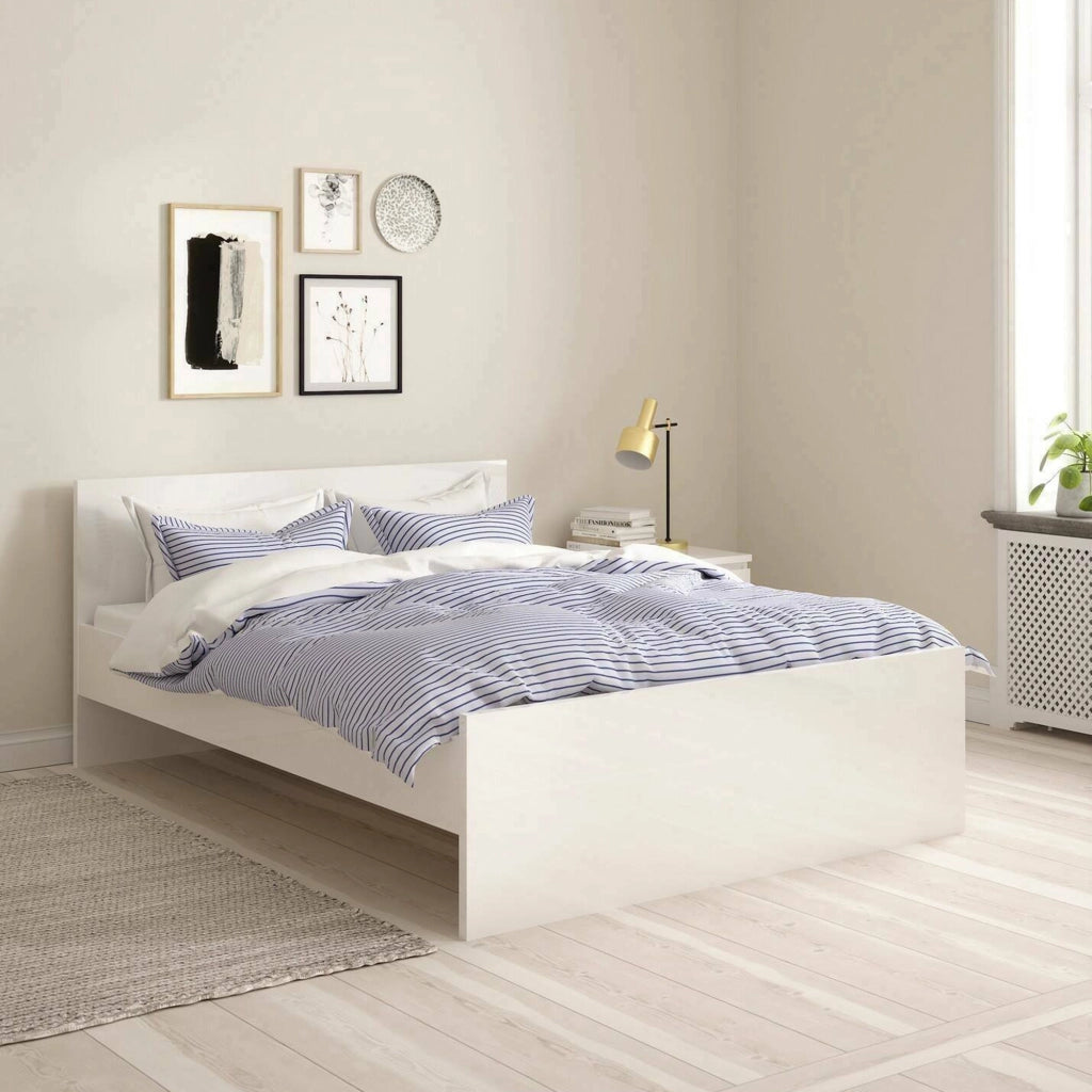 Letto piazza e mezza Gustava, Sommier per camera da letto, Giroletto per stanza, Struttura porta materasso, 197x146 h80 cm, Bianco lucido