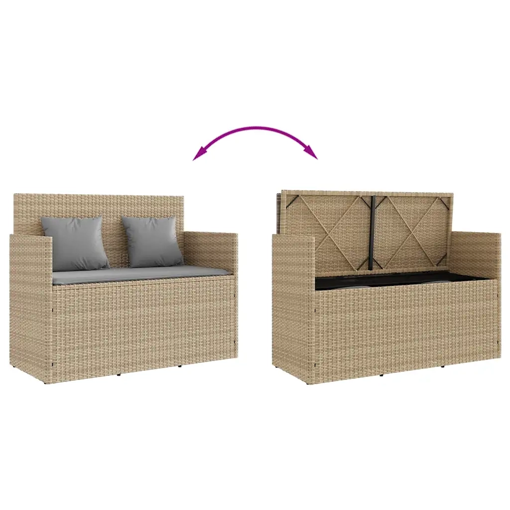 Panca da Giardino con Cuscini-Sgabello-Panca da esterno Beige in Polyrattan 985979