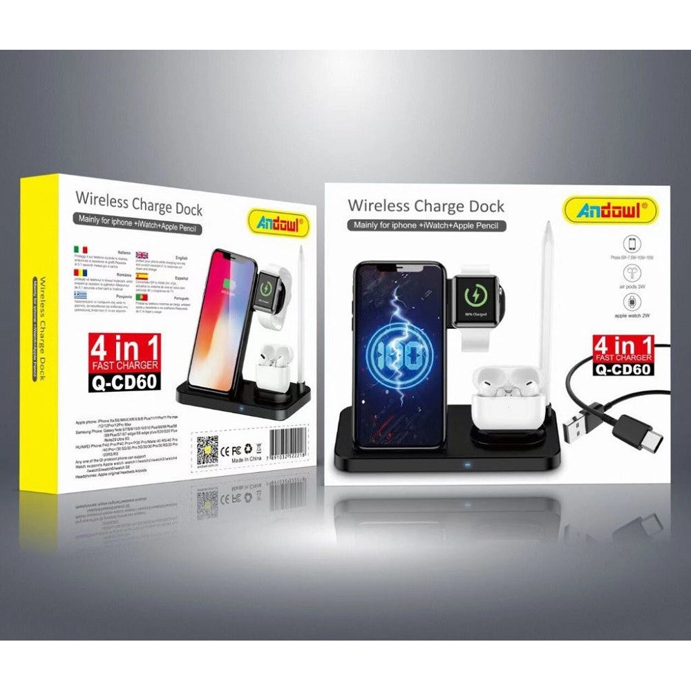 Trade Shop - Caricatore Wireless Caricabatterie Supporto Di Ricarica Docking 4 In 1 Q-cd60 -