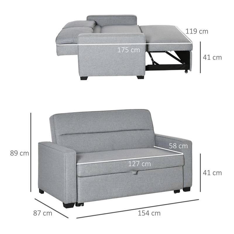 DIVANO LETTO 2 POSTI E SCHIENALE A 3 RECLINAZIONI154 X 87 X 89 CM GRIGIO
