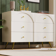 Cassettiera 120x40x85 cm con 6 cassetti; struttura in legno e metallo; crema-bianco
