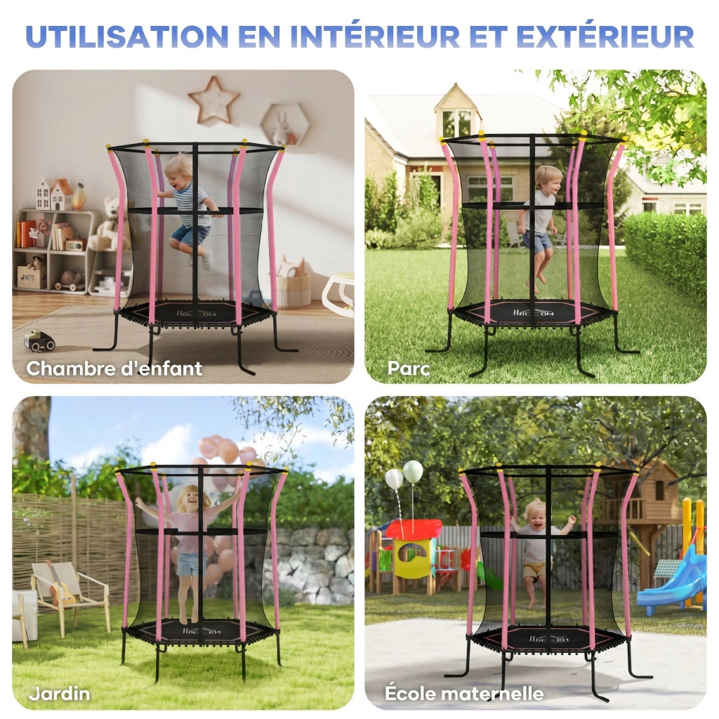 Trampolino per Bambini con Rete di Sicurezza ¨C zephmum ¨C 163x190 cm, Rosa e Nero