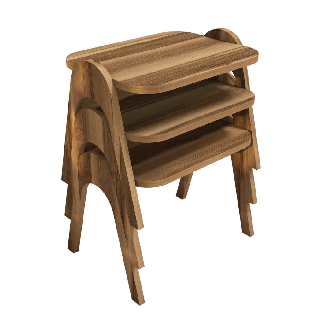 Set di 3 tavolini da caffè "Paris" in legno - 48 x 35 x 72 cm - Marrone