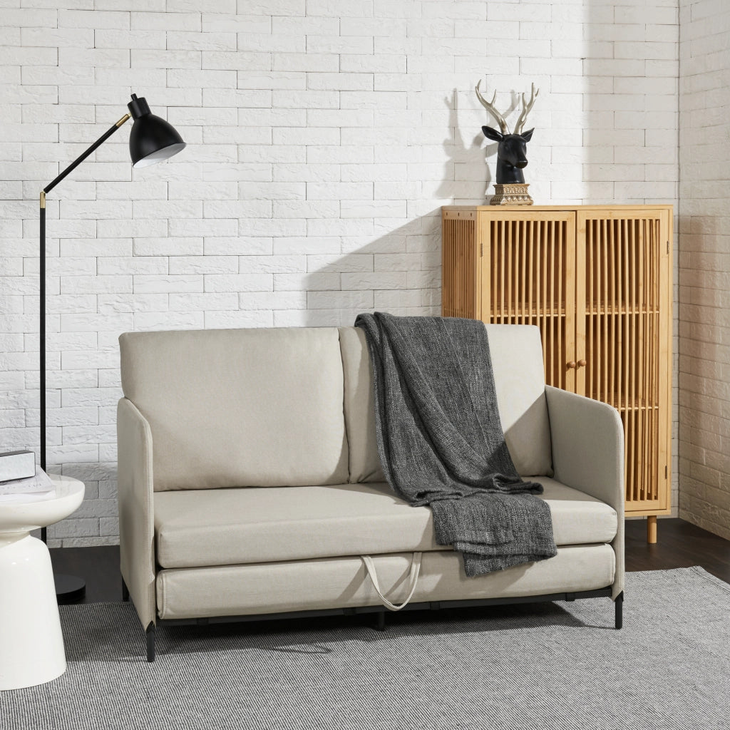 Divano Letto Estensibile Soini 1 Piazza e Mezza 120 x 186 cm Beige [en.casa]