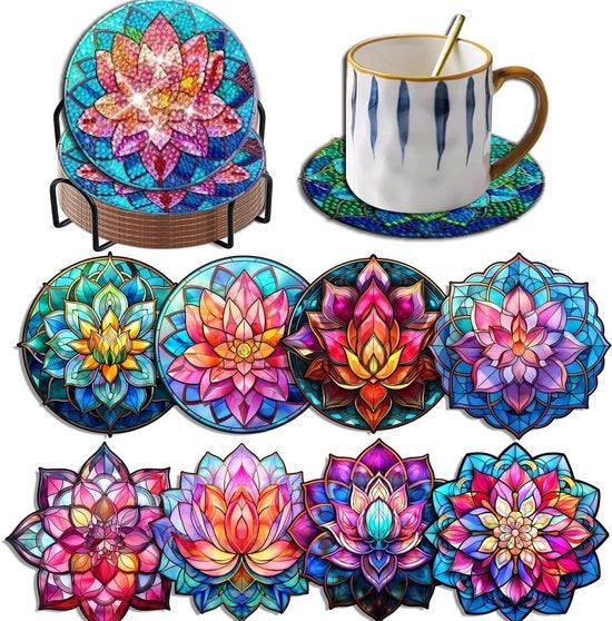Set di appoggio per diamanti 8 pezzi fiori, set di appoggio per diamanti con supporto, set di appoggio per diamanti 5D per bicchieri, bicchieri da vino, vasi e cucina, regalo di Natale