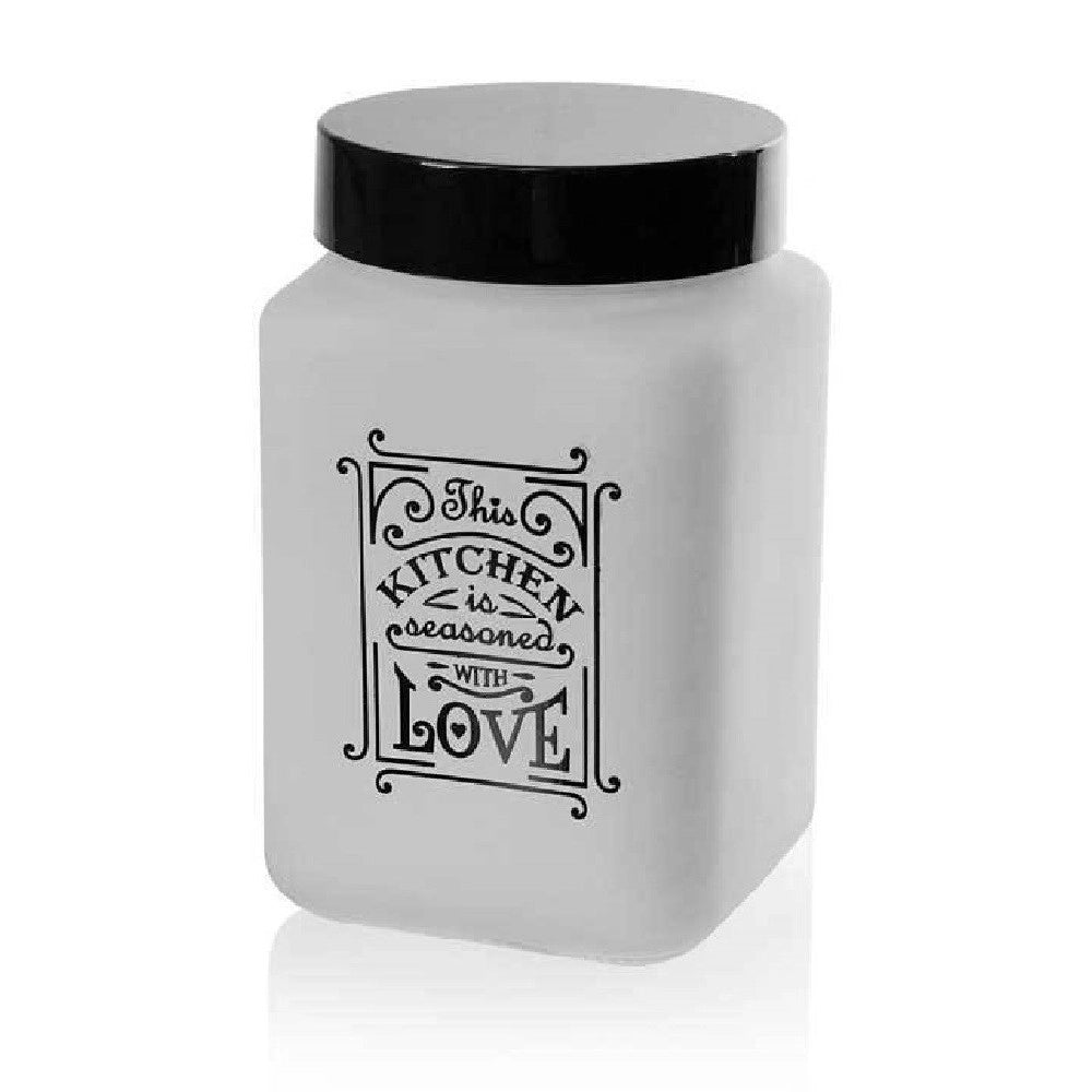 Trade Shop - Barattolo Contenitore Vetro Bianco Quadrato Moderno Satinato 1,5lt 17cm 833519 -
