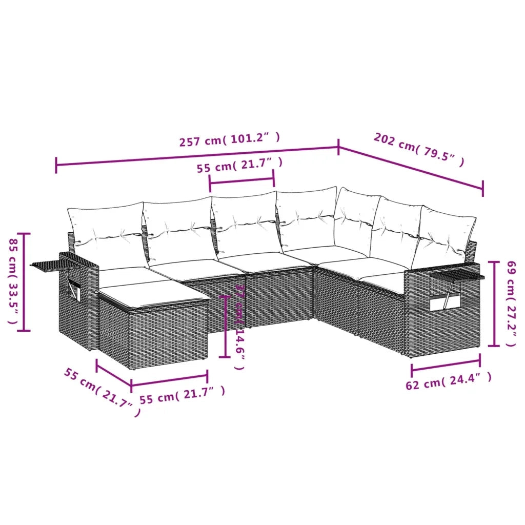 Set Divani da Giardino con Cuscini 7pz Nero Polyrattan