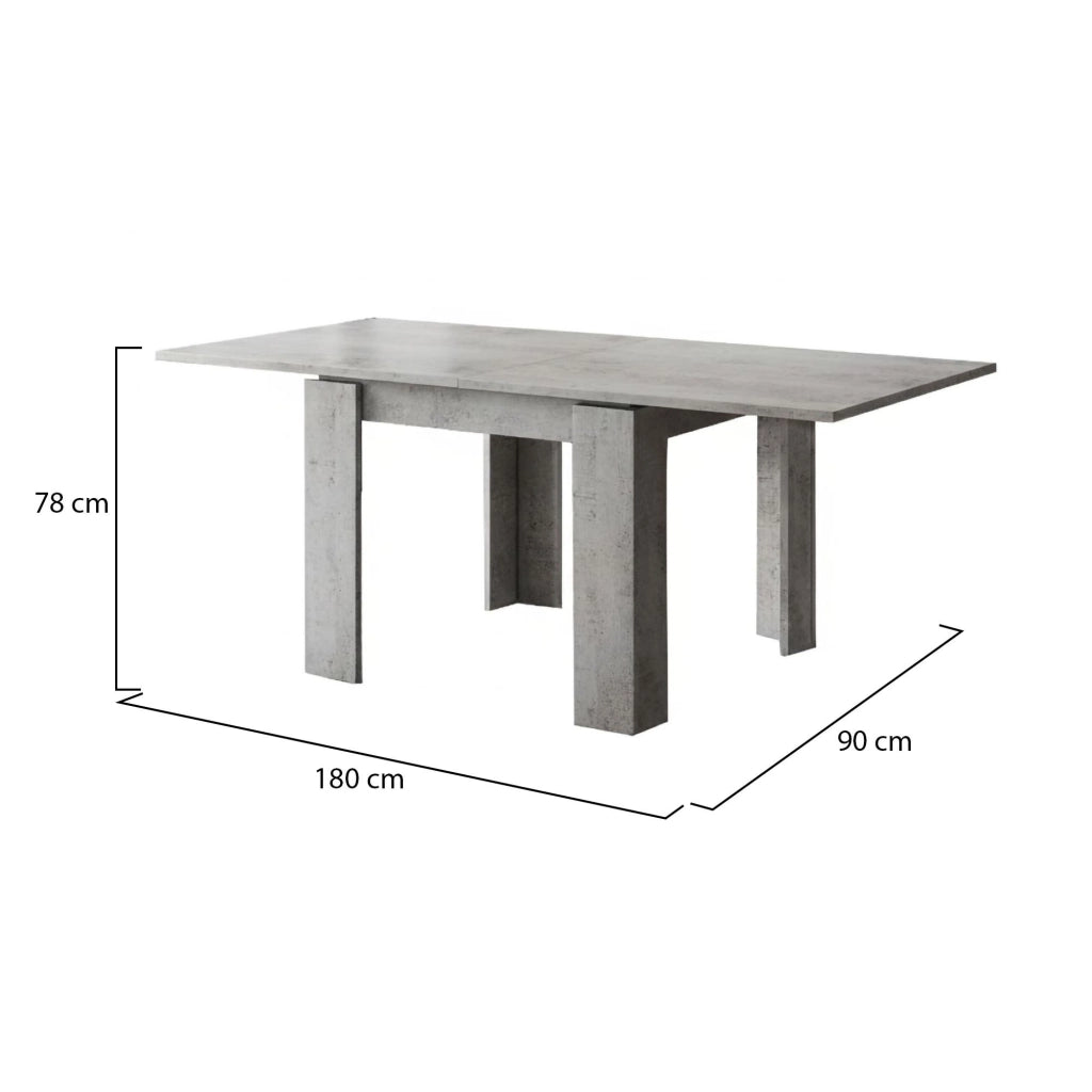 Popoli, Tavolo Allungabile Allungabile, 180x90x78h cm Grigio Cemento