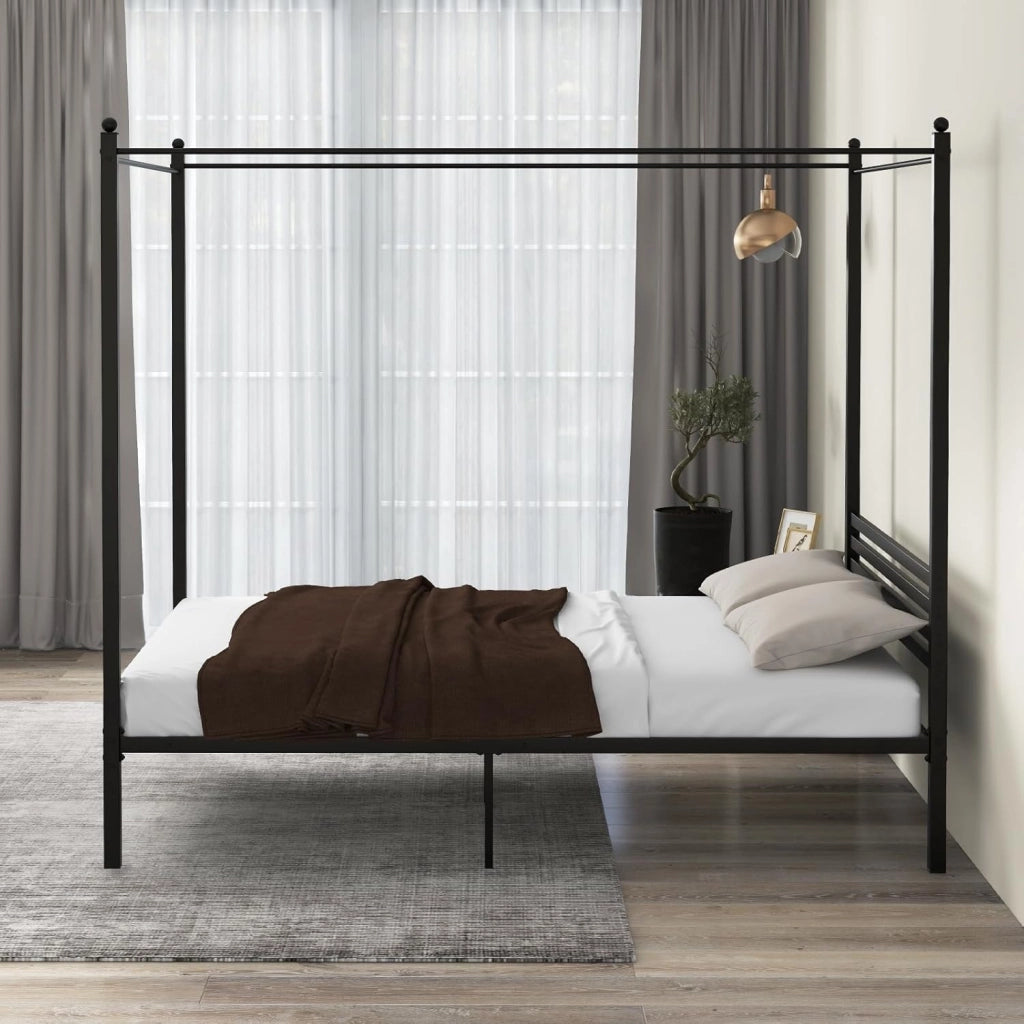 Telaio per letto a baldacchino 140 x 200 cm, letto matrimoniale con doghe in metallo, letto con piattaforma a barra silenziosa, ripostiglio sotto il letto, carico 300 kg