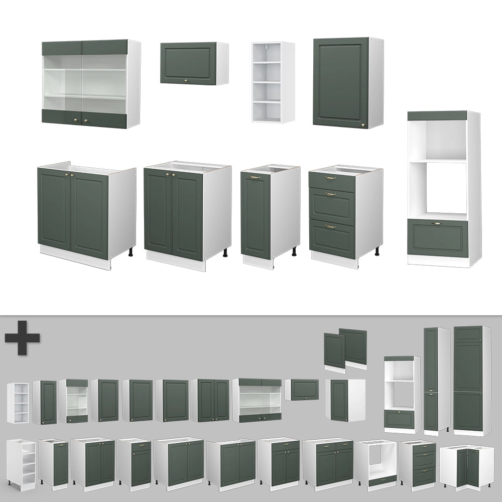 Vicco Cucina componibile Verde-oro Country House/Bianco 280 cm senza piano di lavoro