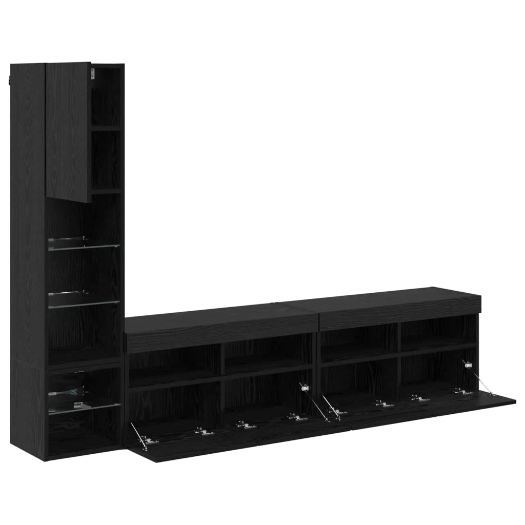 Mobile Porta TV 4 pz-Credenza per TV Rovere Nero Legno multistrato 597699