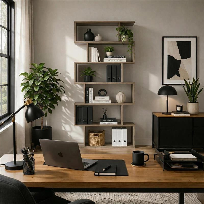 LIBRERIA ALANA CON 6 RIPIANI SFALSATI IN DESIGN MODERNO NATURALE 80 X 23,5 X H190,5 CM