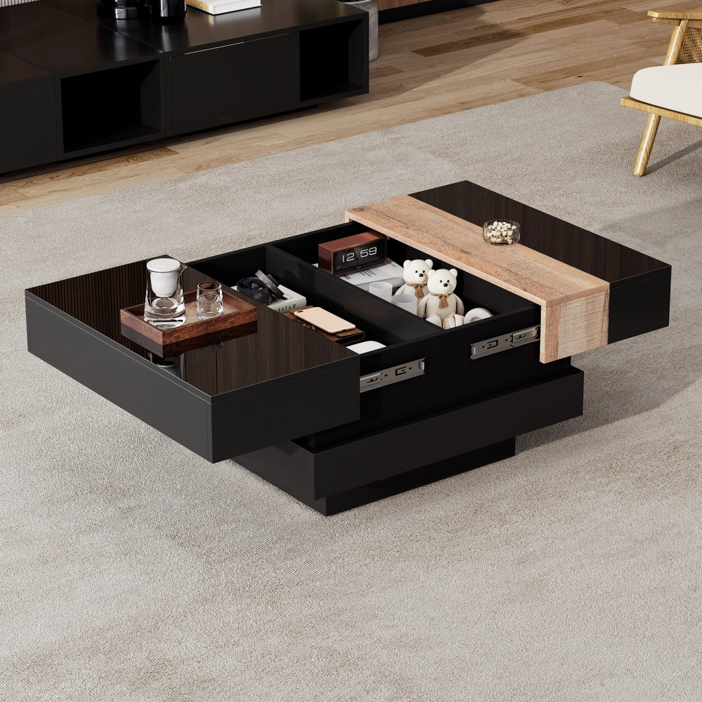 TAVOLINO DA CAFFÈ Quadrato 70x70x39 cm Nero in MDF con vano nascosto