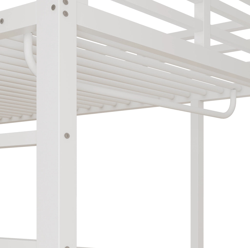 Letto a soppalco 90x200 cm con scrivania, appendiabiti e ripiani bianco HAVRYA