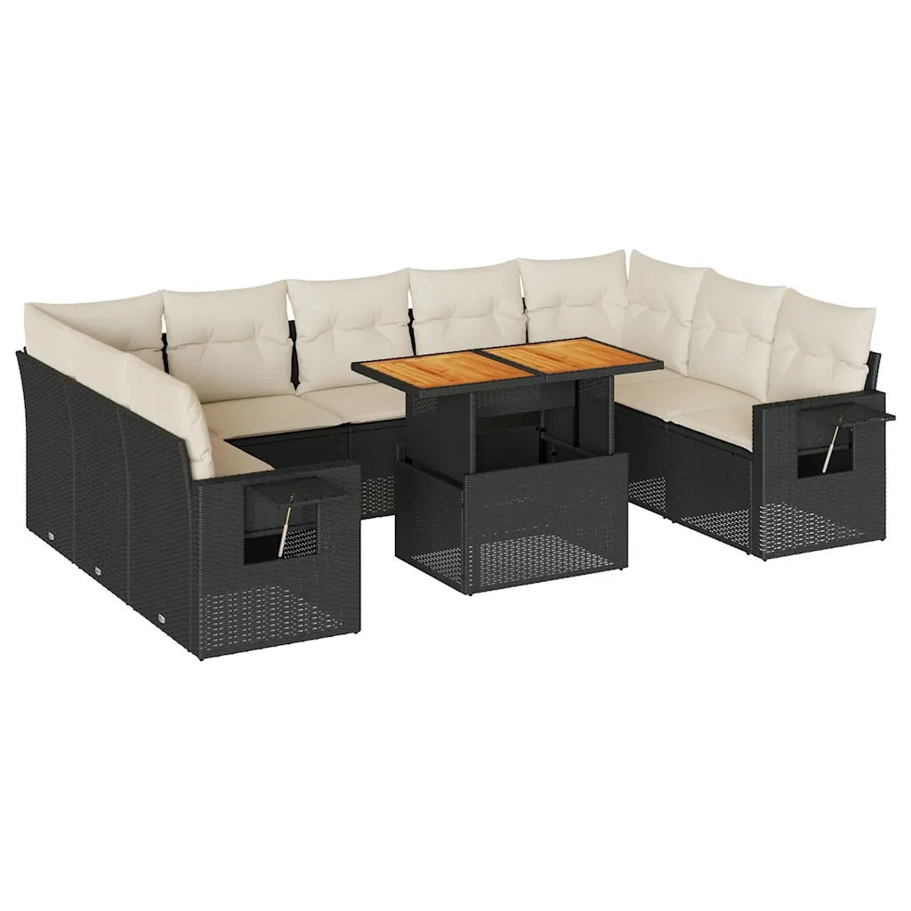 Set Divani da Giardino 10pz con Cuscini in Polyrattan Nero 3327192