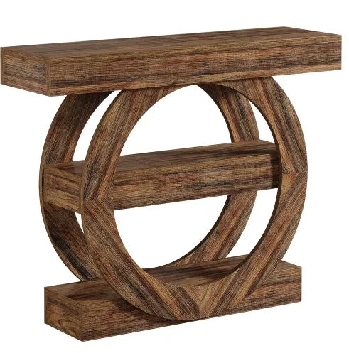 Tavolo consolle rustico 105x30x85 cm con 3 ripiani aperti; legno marrone rustico