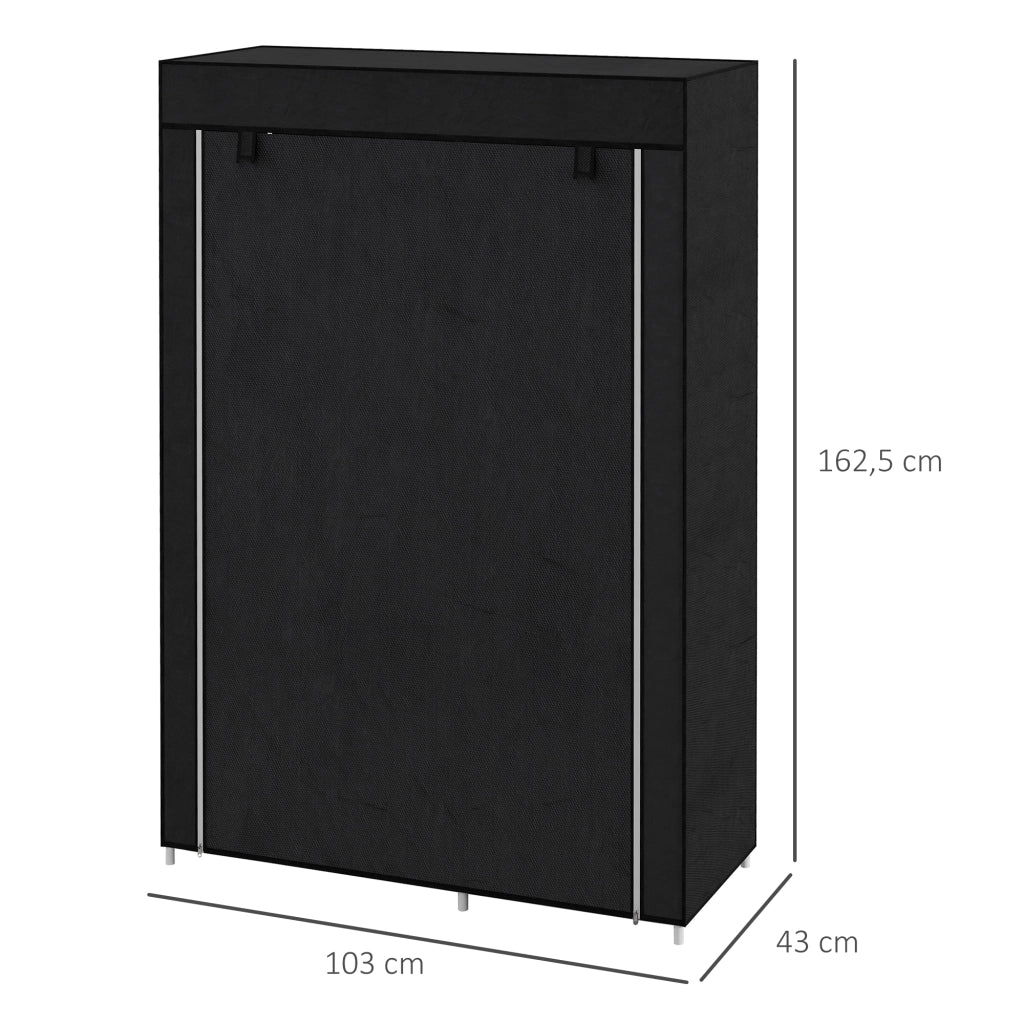 Armadio portatile in tessuto con 1 barra appendiabiti e 6 ripiani per camera da letto e lavanderia nero 103 × 43 × 162,5 cm