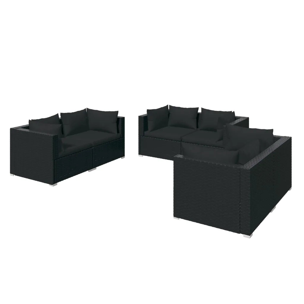 Set Divani da Giardino 6 pz con Cuscini in Polyrattan Nero 3102296