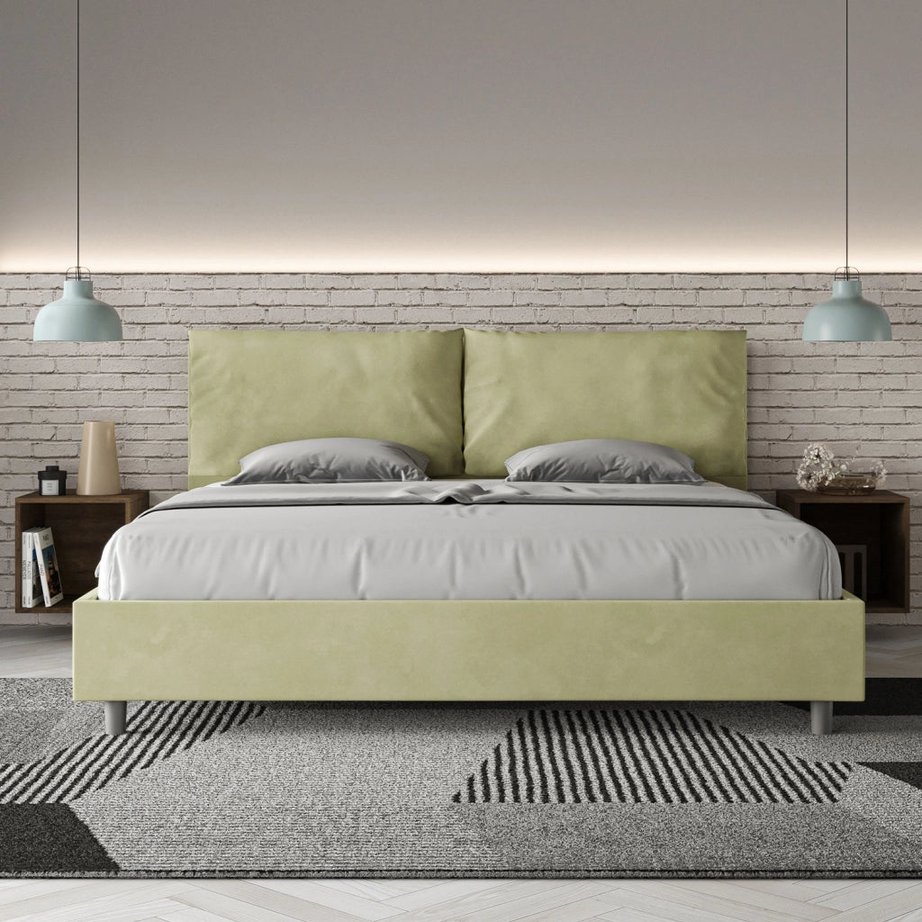 BS COM Letto matrimoniale king size con rete imbottito 190x210 microfibra tè verde Large
