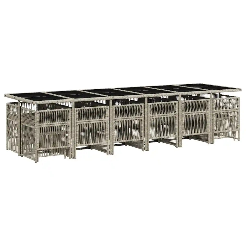 Set da Pranzo da Giardino 17pz con Cuscini Grigio in Polyrattan