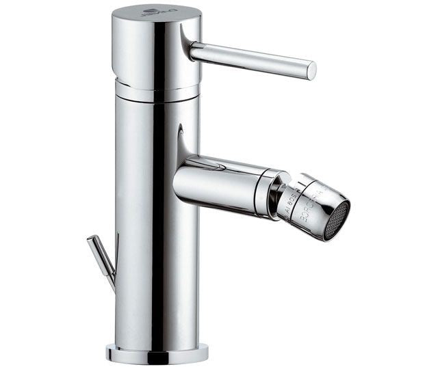 Rubinetto suvi per bidet dotato di scarico, caratterizzato da un design minimale e linee tonde