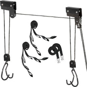 Lettore di biciclette con manovella - PREMIUM 57 kg per installazione a soffitto | incl. 2x cinture di fissaggio con 3 occhielli e 2x cinturoni di regolazione in lunghezza
