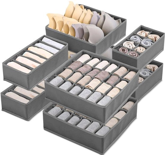 Set di conservazione per intimo, 8-set sistema di conservazione, organizzatore per armadio, scatola di tessuto, pieghevole, per reggisen, grembiuli, mutande, calze, sciarpe, scatola pieghevole (grigio scuro)
