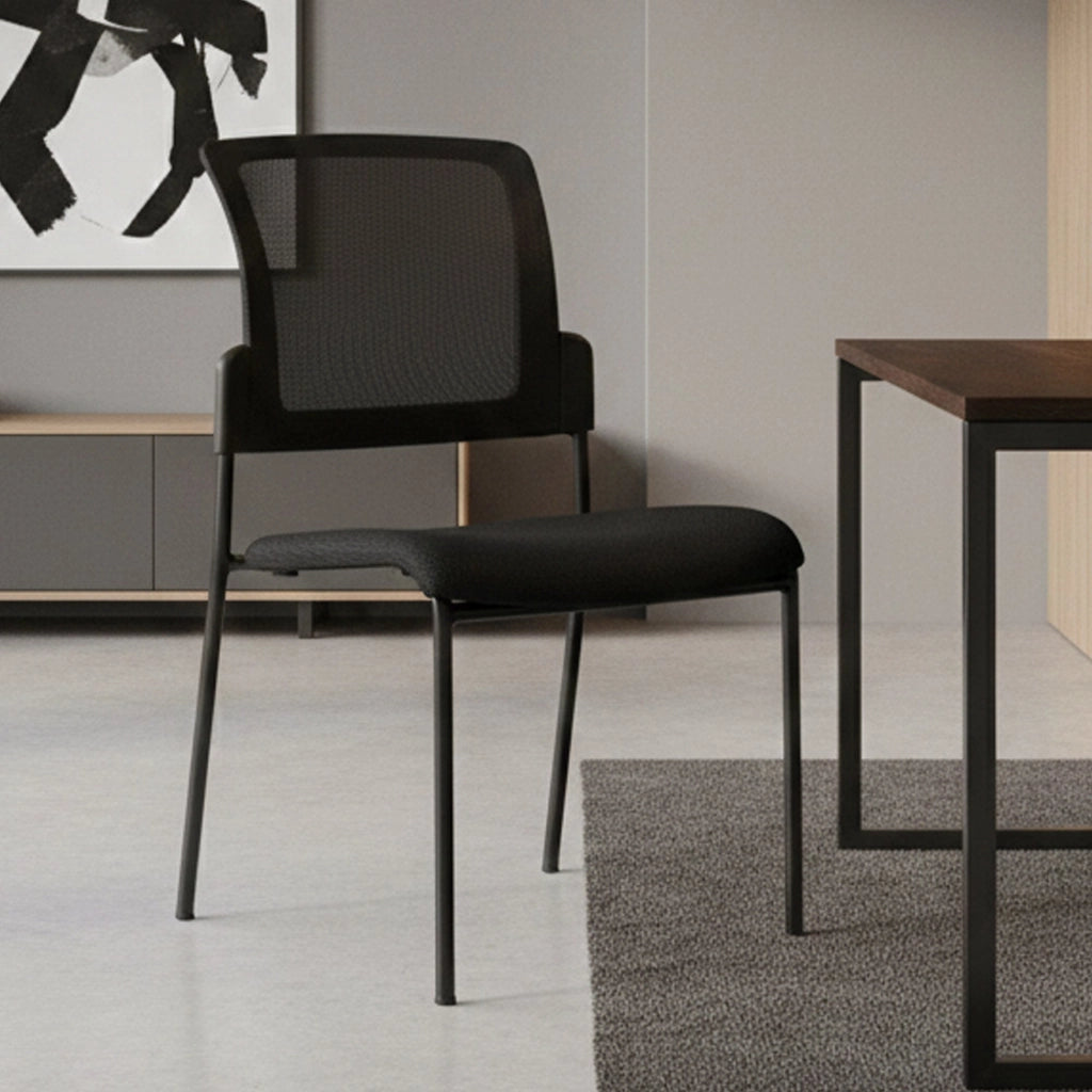 Sedia da ufficio Baceno, Sedia sala da attesa imbottita per ufficio, Seduta ergonomica da attesa, 58x47h87 cm, Nero