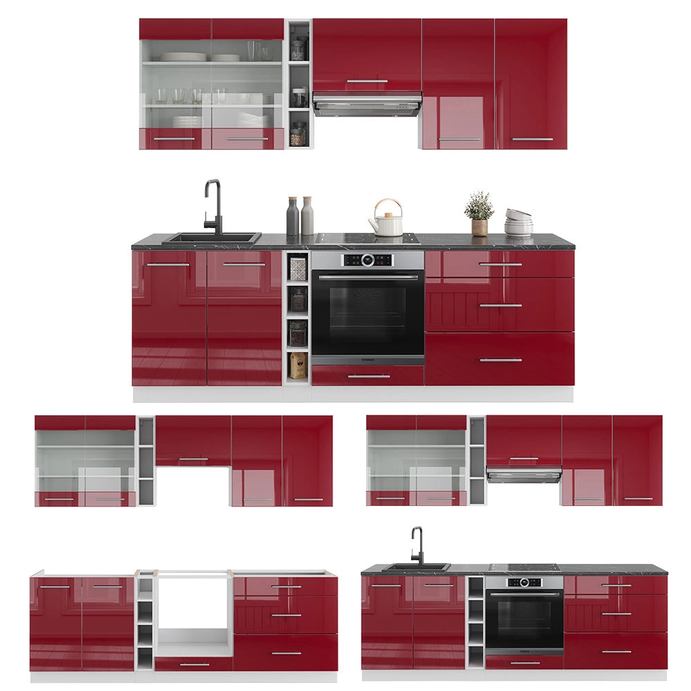 Cucina componibile Fame-Line Bordeaux lucido/Bianco 235 cm, PL Antracite Vicco