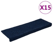 Tappetini per scale autoadesivi 15 pz | Gradini per Scale 65x21x4 cm blu navy bordo rettangolare