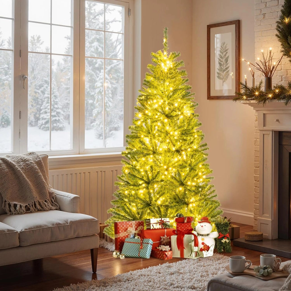 Albero di Natale Artificiale 180 cm, Albero di Natale Pre-illuminato con 700 Luci LED, 680 Rami, Telecomando, Timer e Guanti, Modalità e Luminosità Regolabili