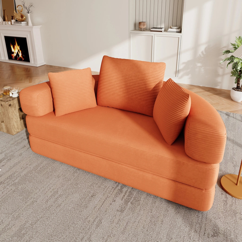 Divano letto, design senza struttura, divano a mezzaluna, con cuscini, divano modulare, tessuto in velluto a coste, arancione
