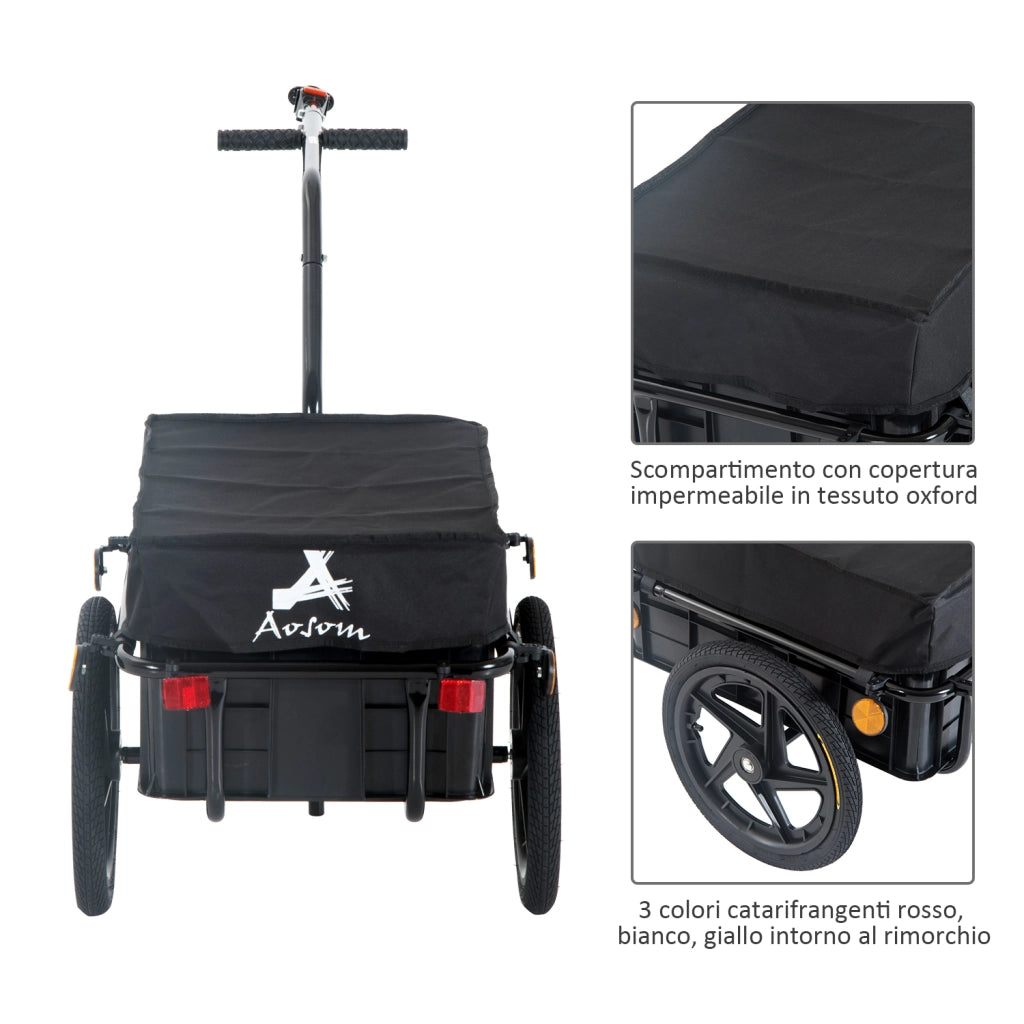 CARRELLO A RIMORCHIO PER BICICLETTA PORTA OGGETTI IN ACCIAIO 144X59X80CM