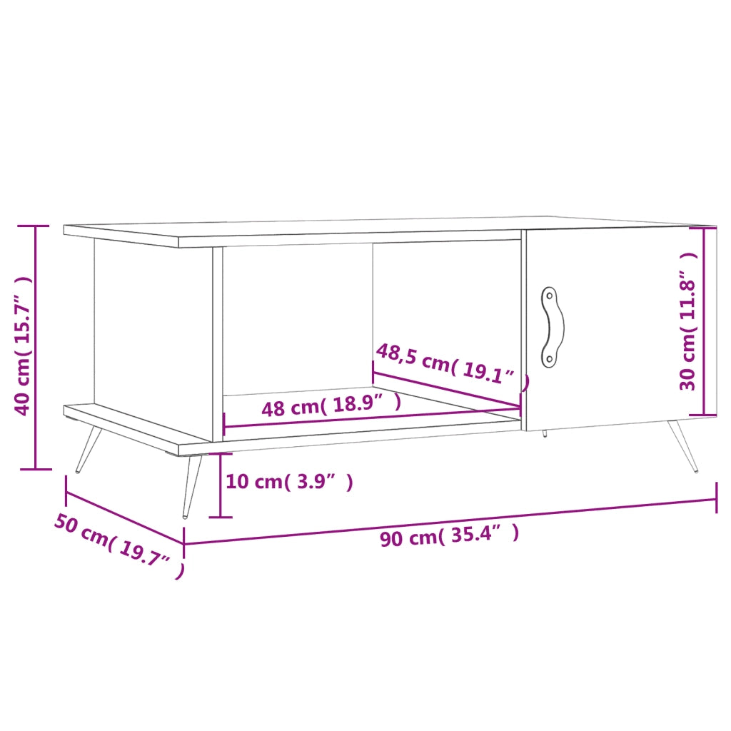 Tavolino da Salotto Grigio Cemento 90x50x40cm Legno Multistrato 829464