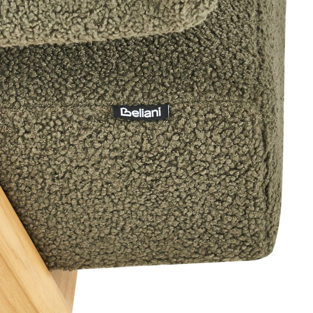 Divano a 2 posti Rivestimento in bouclé verde e marrone chiaro Design retrò Gambe in legno Soggiorno