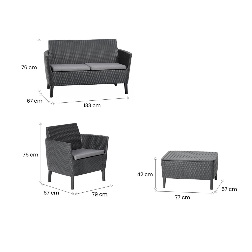Set salotto da esterno Whitby, Salottino outdoor, Set da balcone o giardino, Composizione soggiorno per esterni, 133x67 h76 cm, Antracite