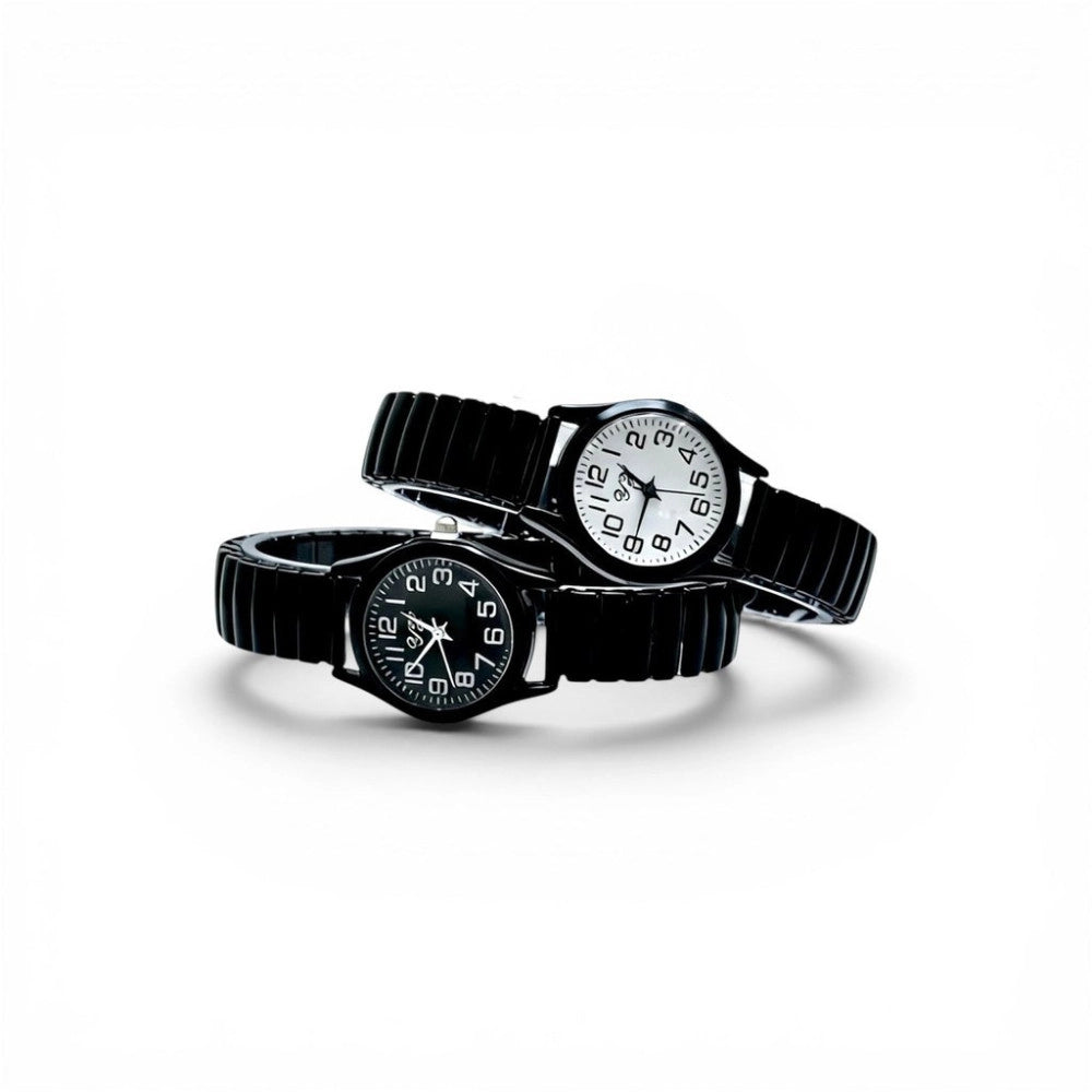 Trade Shop - Orologio Da Polso 29 Mm Nero Elegante Quadrante Bianco Cinturino Elastico -