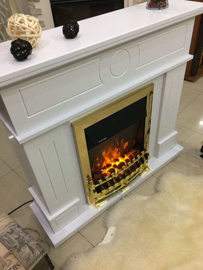 Camino Elettrico da Pavimento 97,8x104,8x30 cm Effetto Fiamma 2000W Ambassador & Galileo Gold Bianco