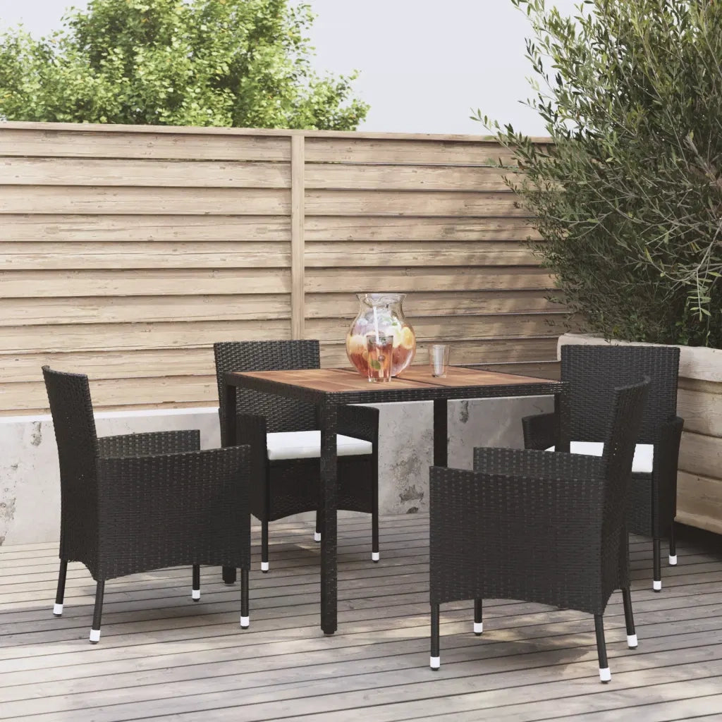 vidaXL Set da Pranzo da Giardino 5 pz Nero con Cuscini in Polyrattan